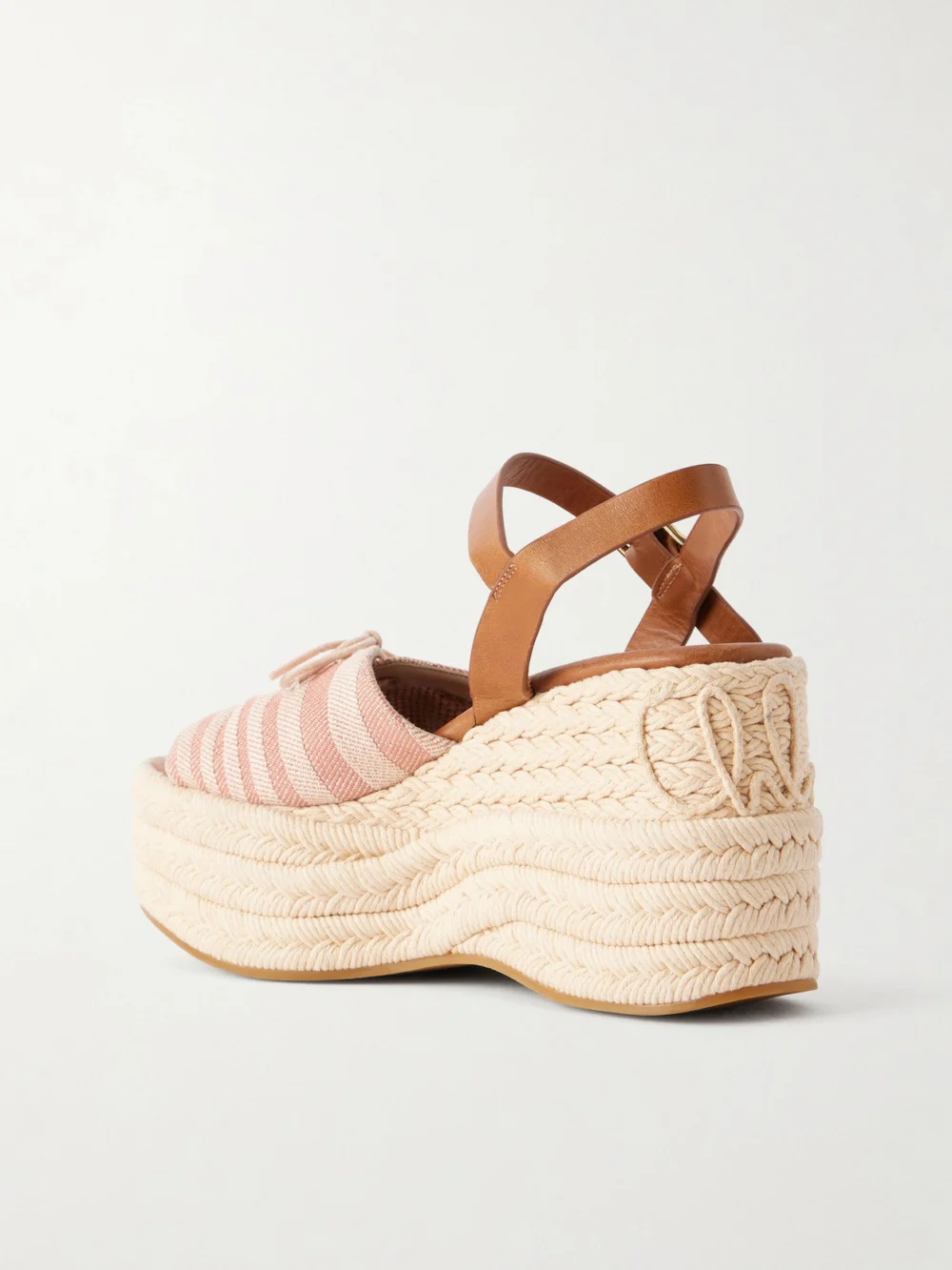 Back view of the Chloé Leather-trimmed Striped Canvas Platform Sandals