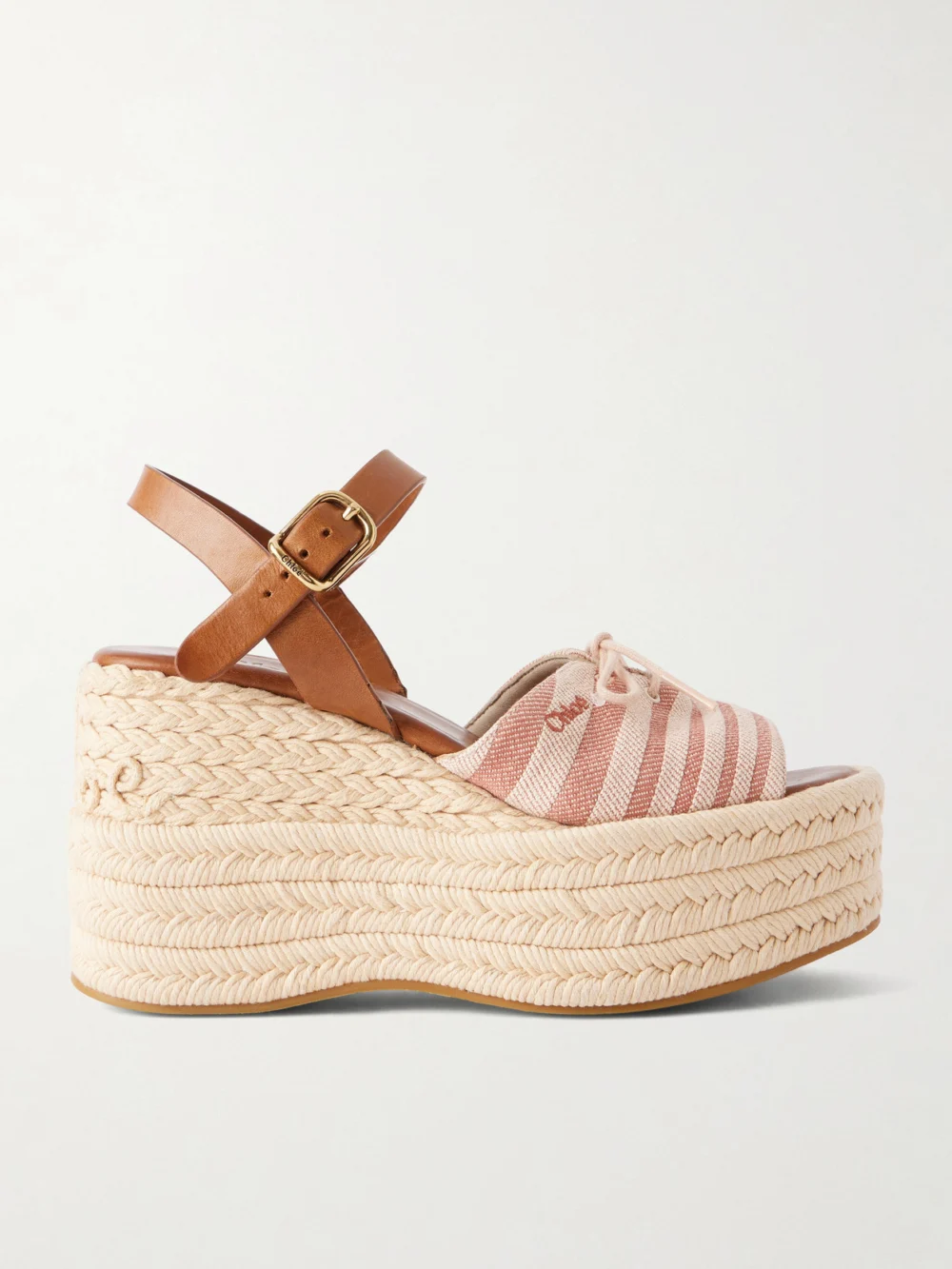 Chloé Leather-trimmed Striped Canvas Platform Sandals in bright pink