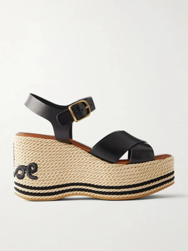 Chloé Logo-embroidered Leather Platform Sandals