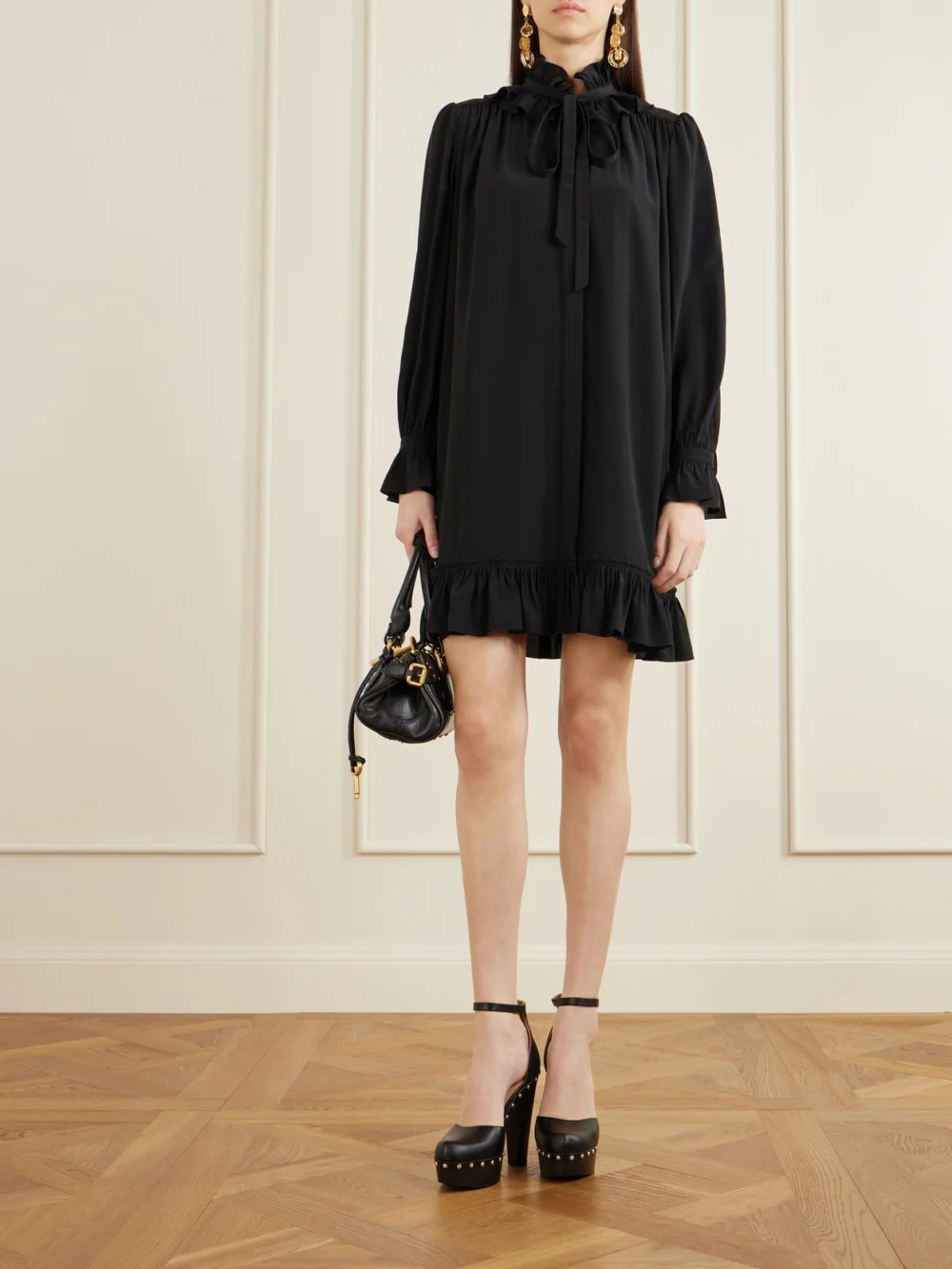 Chloé Lola Studded Leather Platform Pumps, styled view