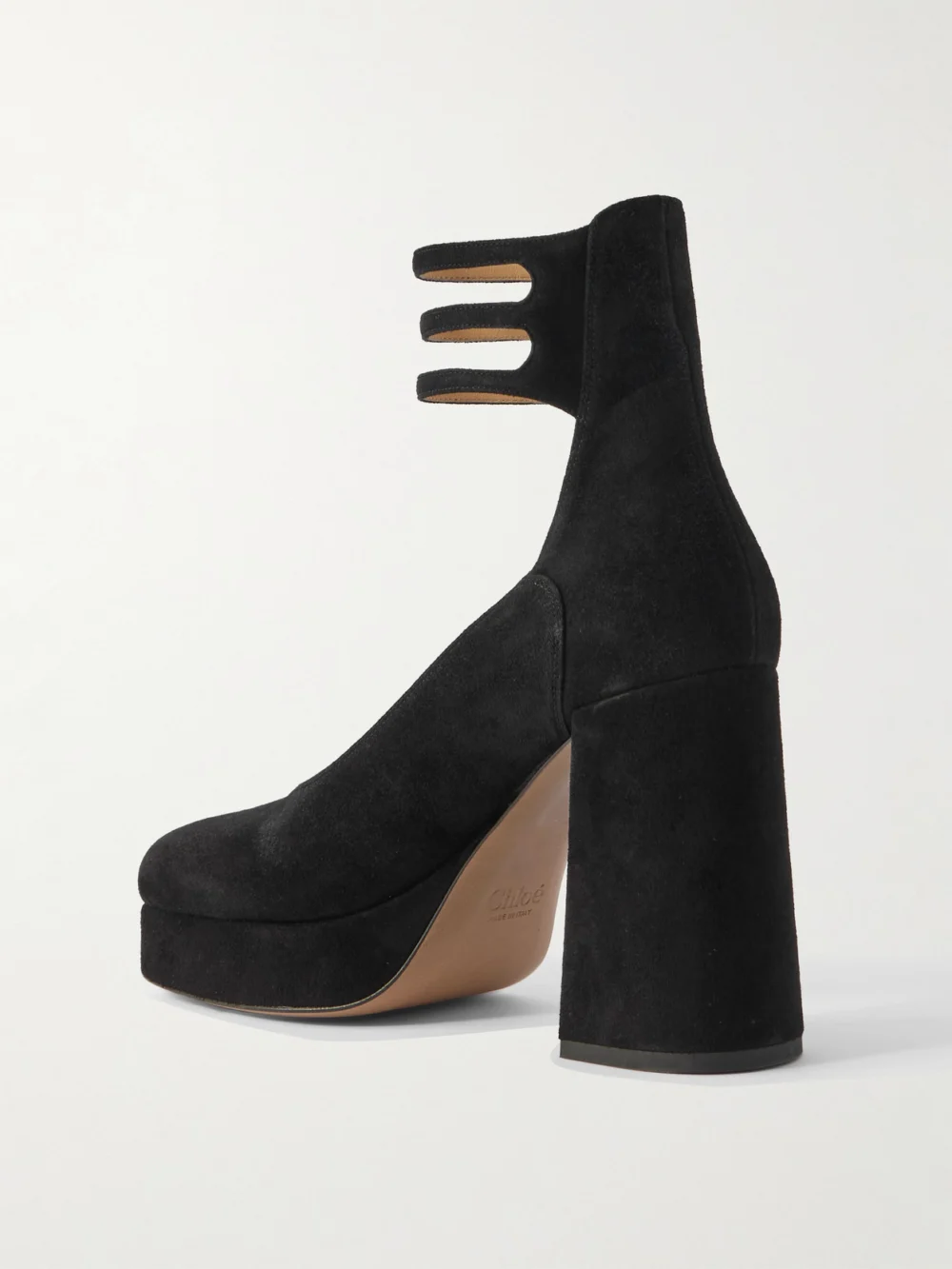 Back view of the Chloé Loti Suede Pumps