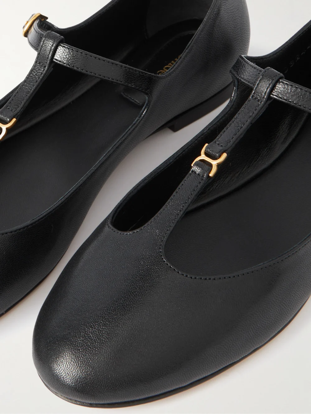 Close-up detail of the Chloé Marcie Embellished Leather Ballet Flats