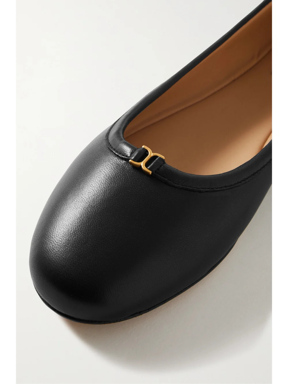 Close-up detail of the Chloé Marcie Embellished Leather Ballet Flats