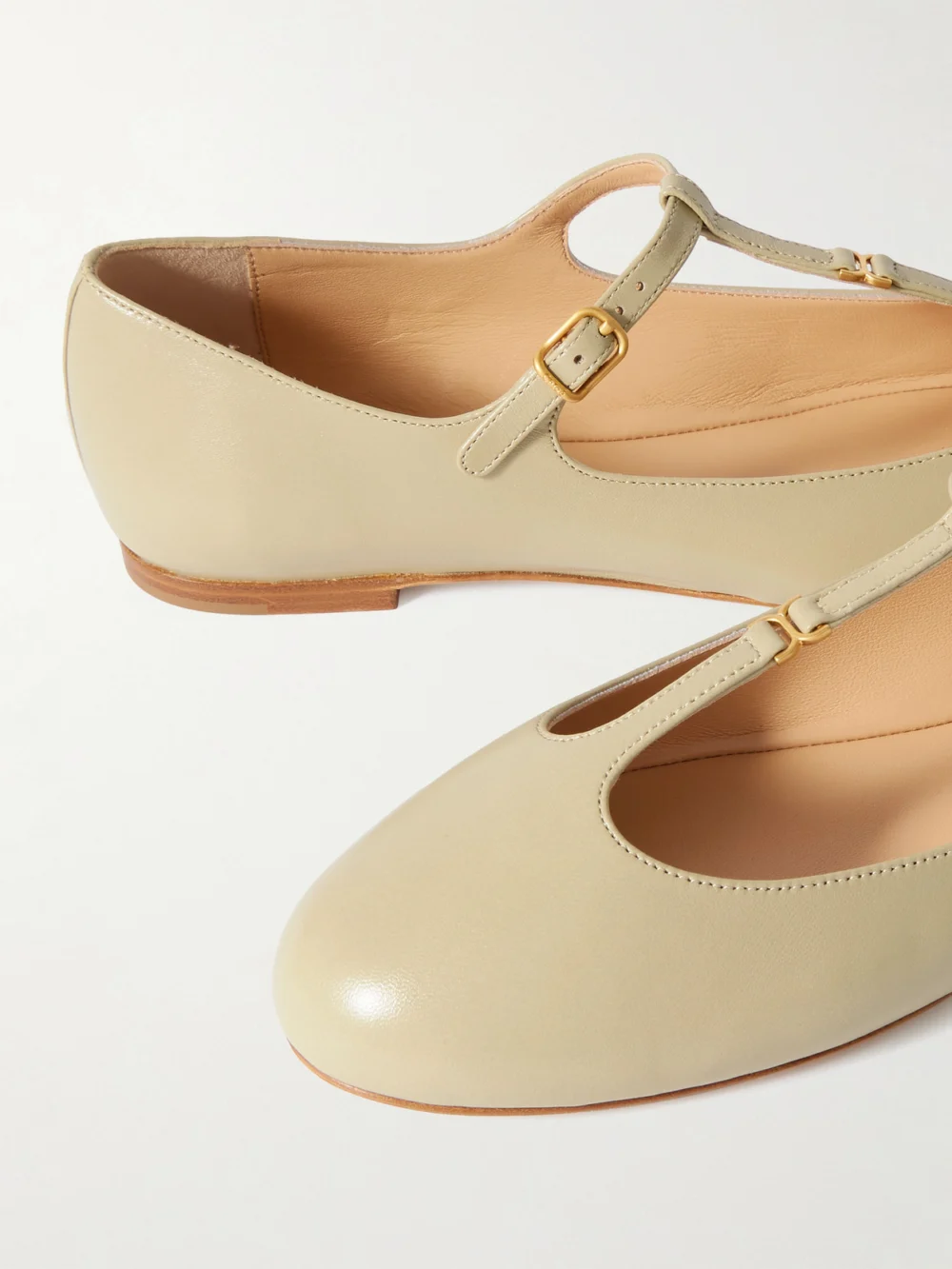 Close-up detail of the Chloé Marcie Embellished Leather Ballet Flats