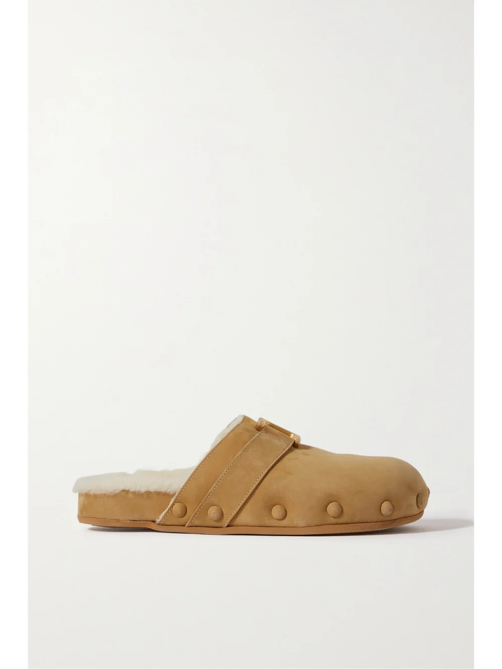 Chloé Marcie Embellished Shearling-lined Nubuck Slippers in yellow