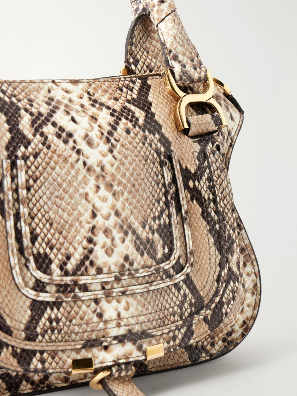Close-up detail of the Chloé Marcie Snake-effect Leather Tote Bag
