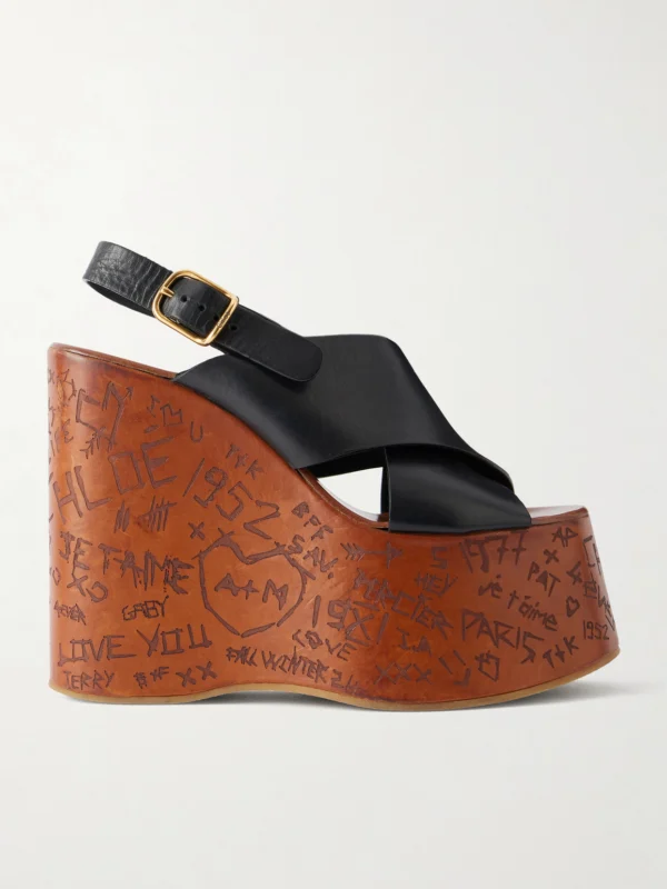 Chloé Maxime Leather Slingback Platform Wedge Sandals