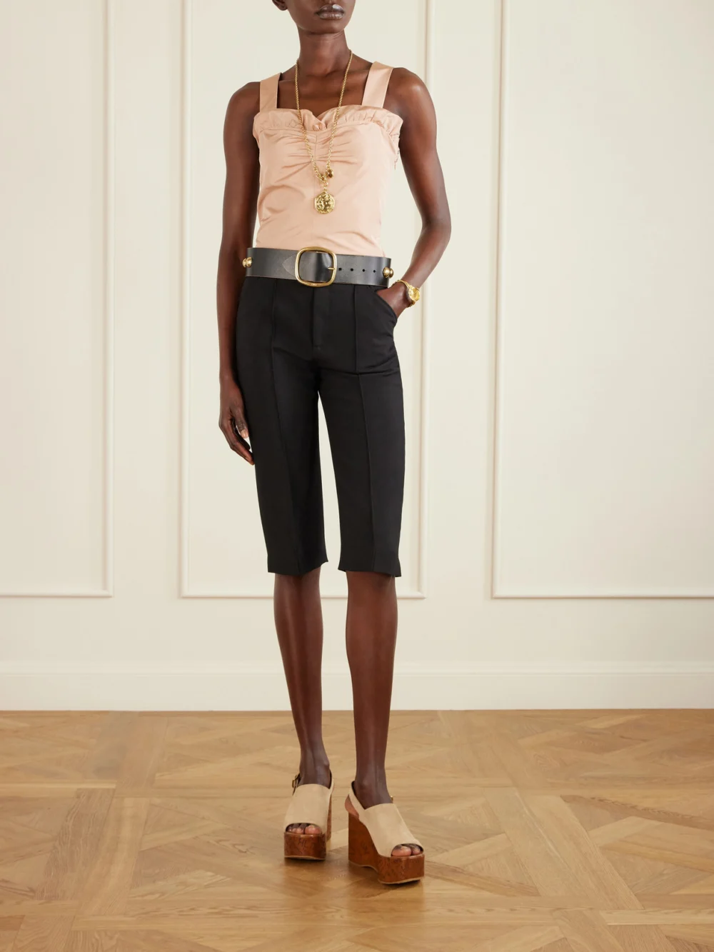 Chloé Maxime Suede Platform Wedge Sandals, styled view