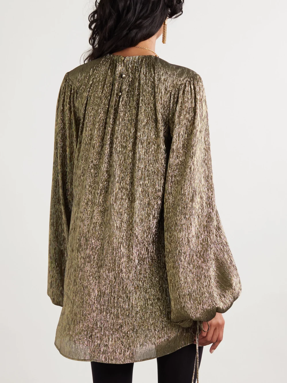 Back view of the Chloé Metallic Silk-blend Mini Dress