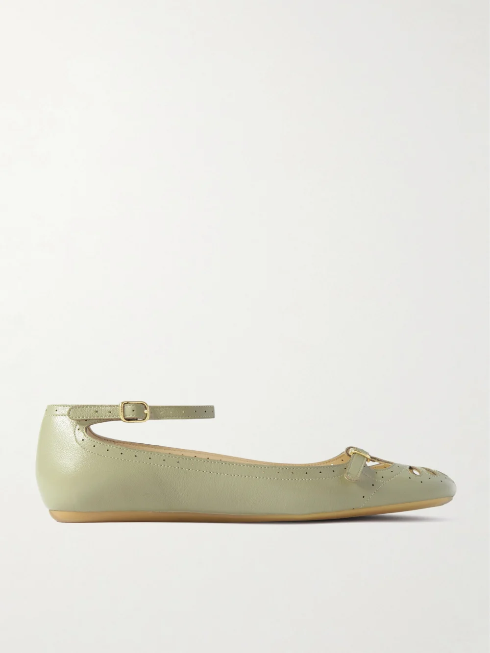 Chloé Misty Laser-cut Leather Ballet Flats in sage green