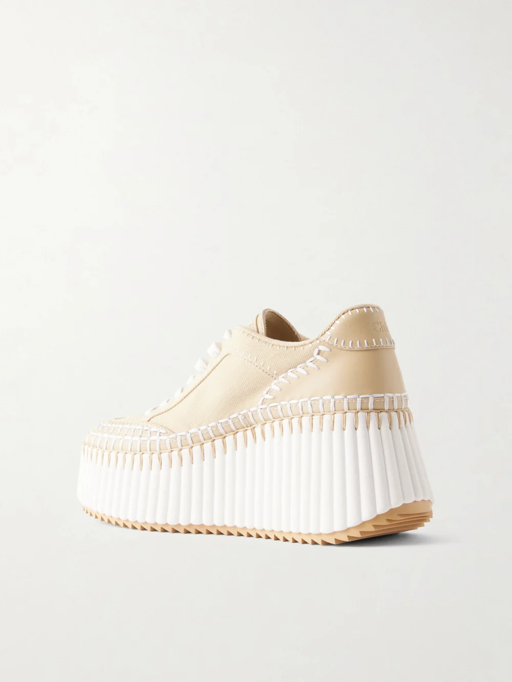 Back view of the Chloé Nama Canvas and Leather Platform Sneakers