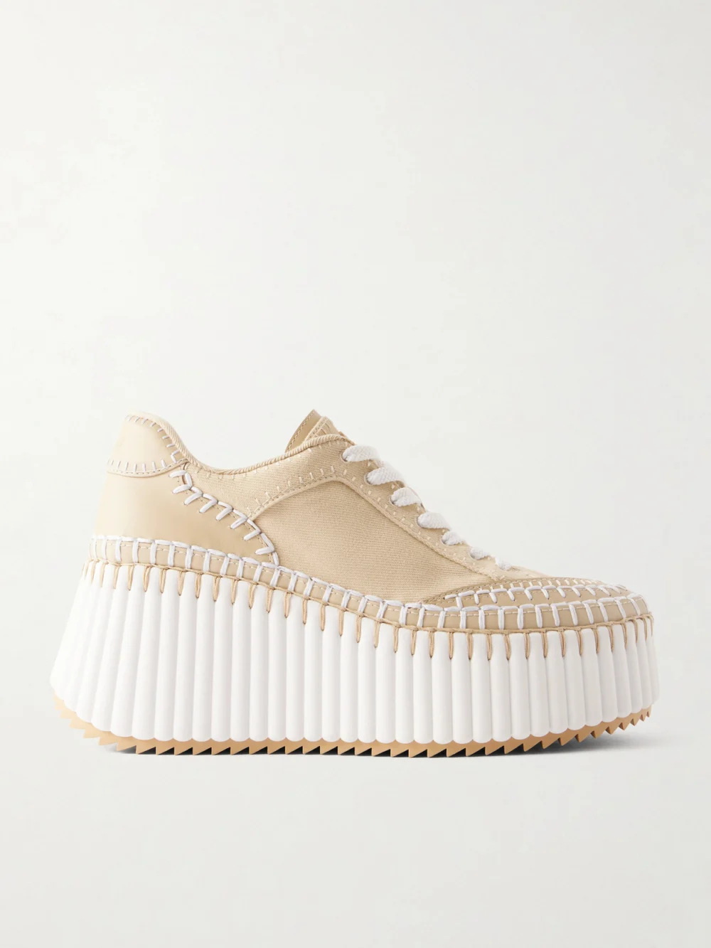 Chloé Nama Canvas and Leather Platform Sneakers in beige