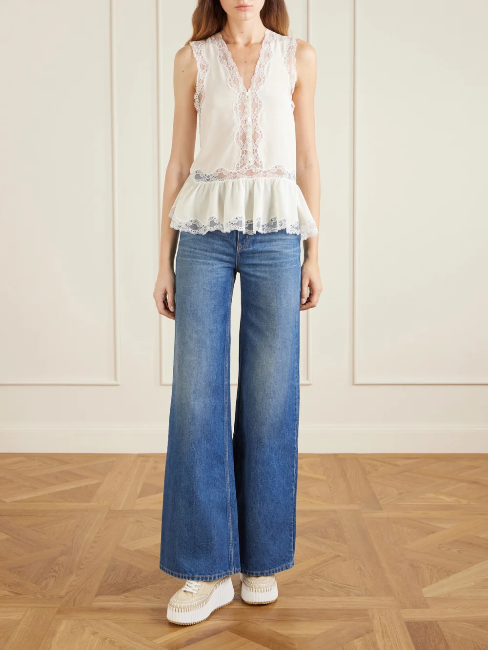 Chloé Nama Canvas and Leather Platform Sneakers, styled view