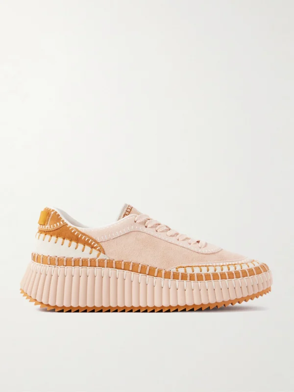 Chloé Nama Embroidered Leather-trimmed Suede Platform Sneakers