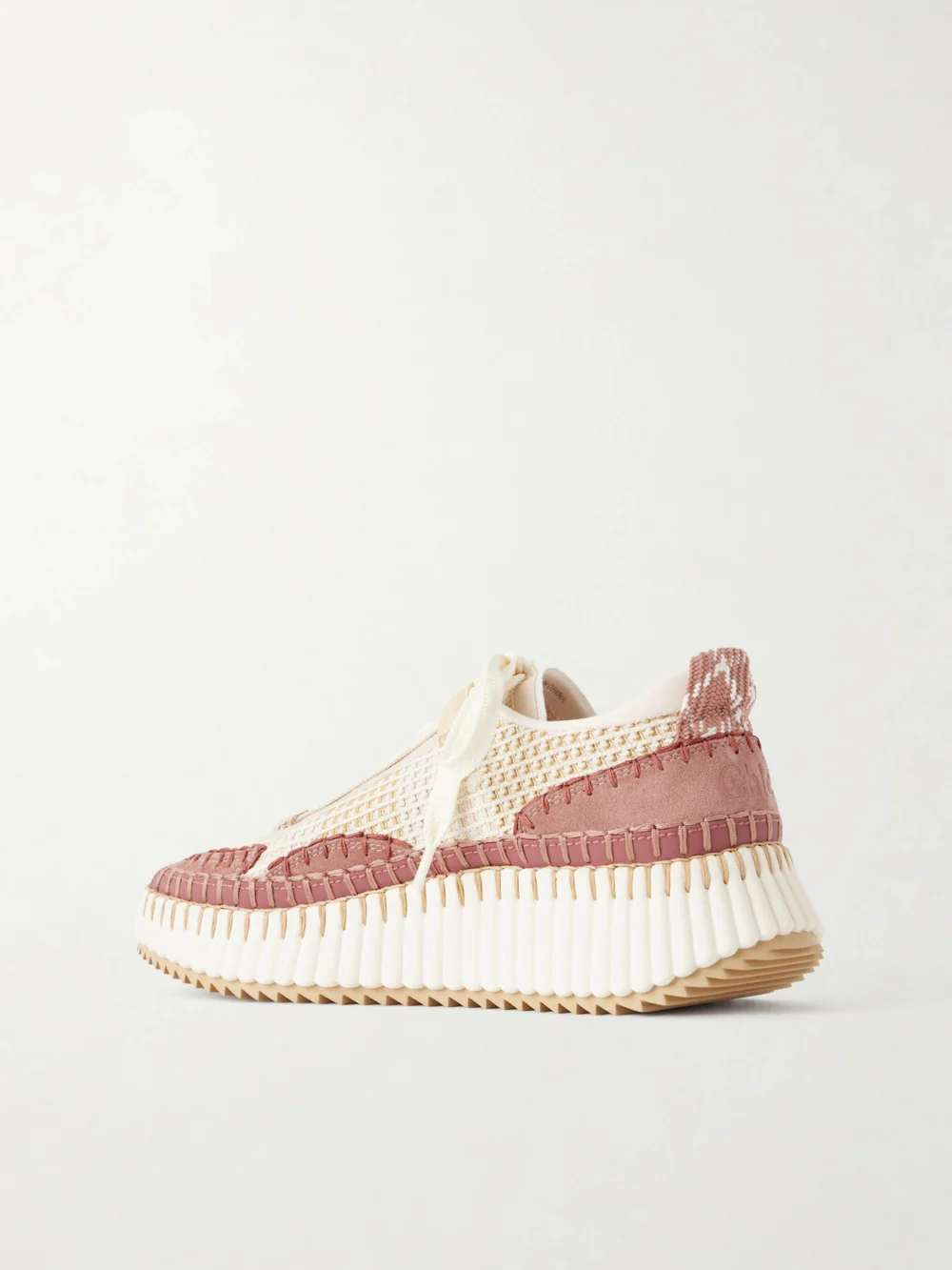 Back view of the Chloé Nama Embroidered Suede and Recycled-mesh Sneakers