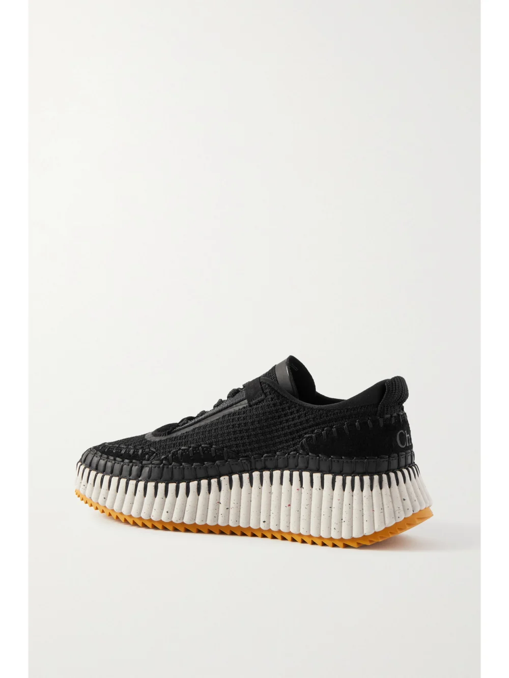 Back view of the Chloé Nama Embroidered Suede and Recycled-mesh Sneakers