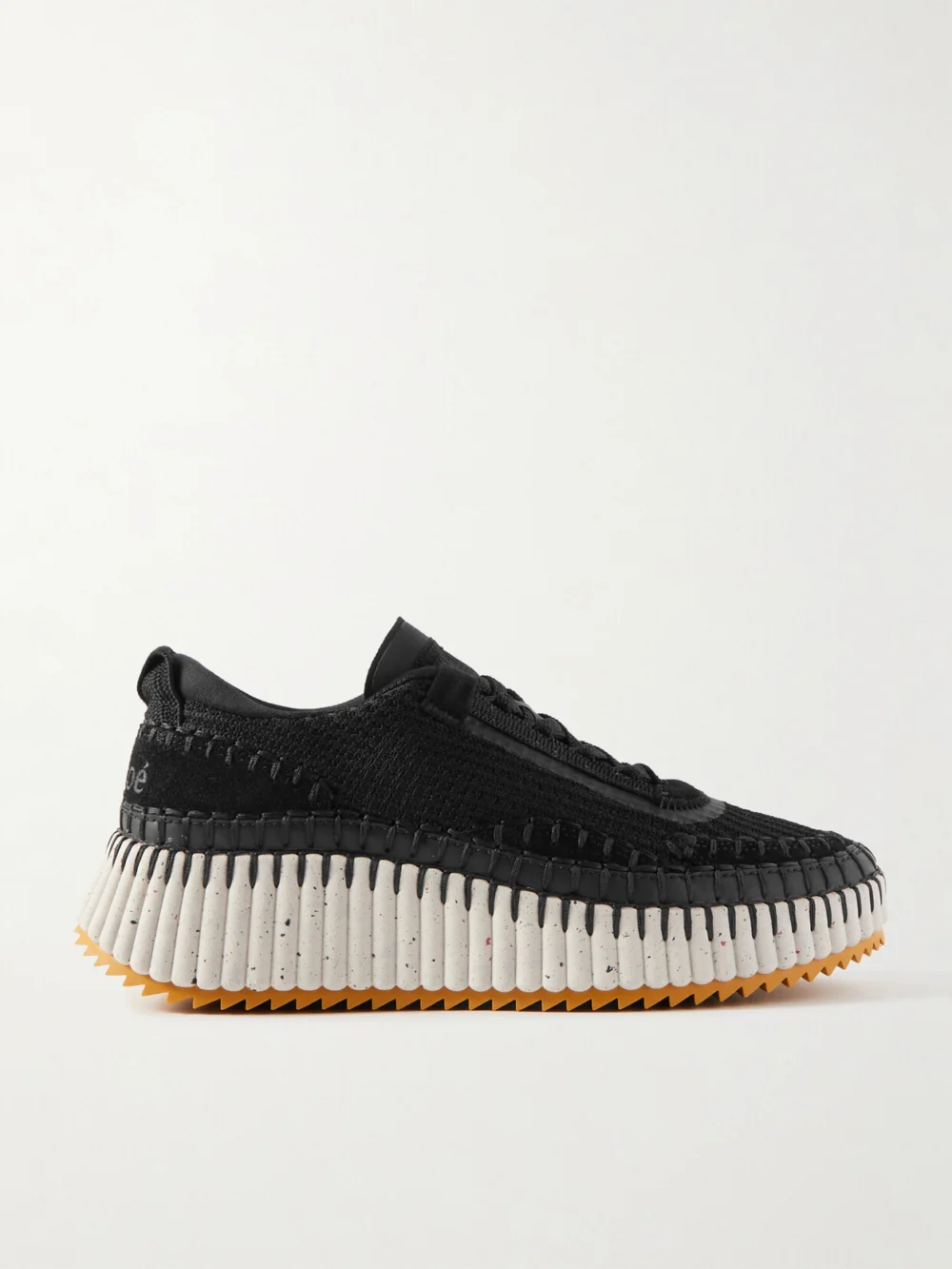 Chloé Nama Embroidered Suede and Recycled-mesh Sneakers in black