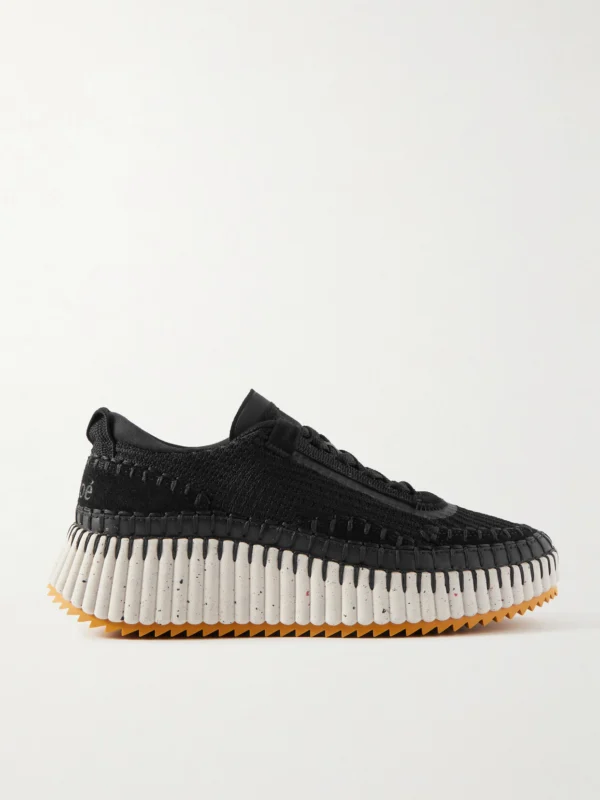 Chloé Nama Embroidered Suede and Recycled-mesh Sneakers