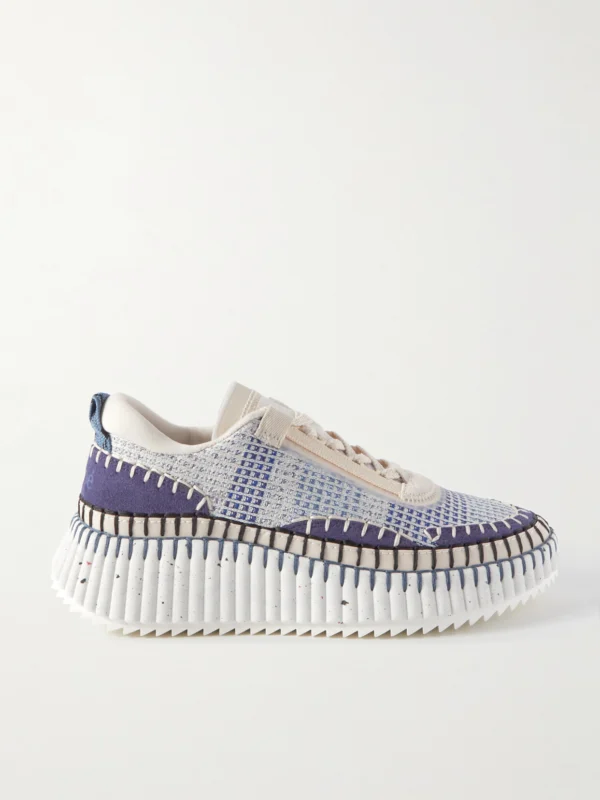 Chloé Nama Embroidered Suede and Recycled-mesh Sneakers