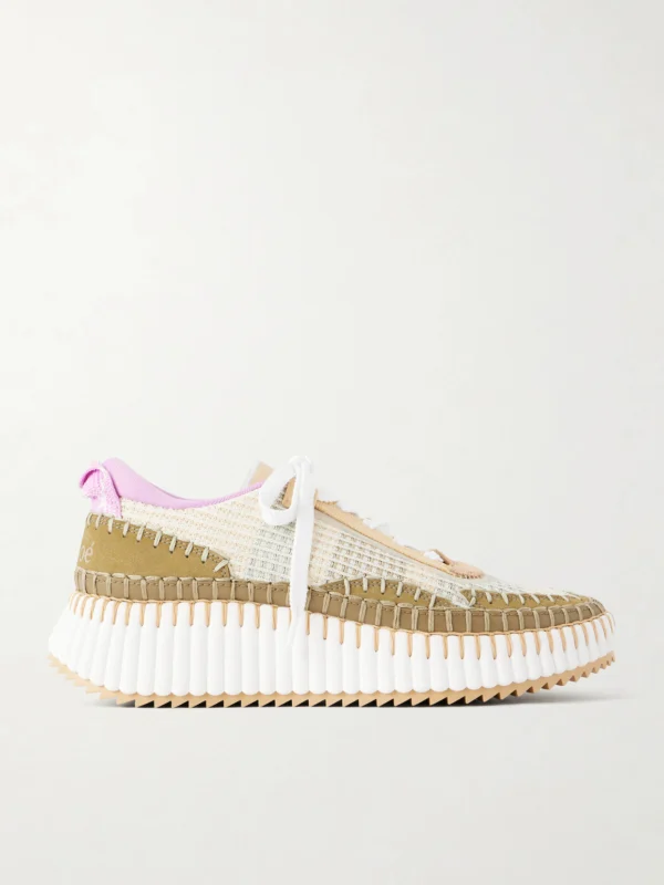 Chloé Nama Embroidered Suede and Recycled-mesh Sneakers