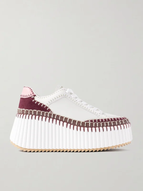 Chloé Nama Embroidered Suede-trimmed Leather Platform Sneakers