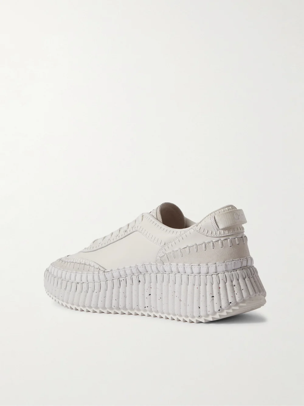 Back view of the Chloé Nama Embroidered Suede-trimmed Leather Sneakers