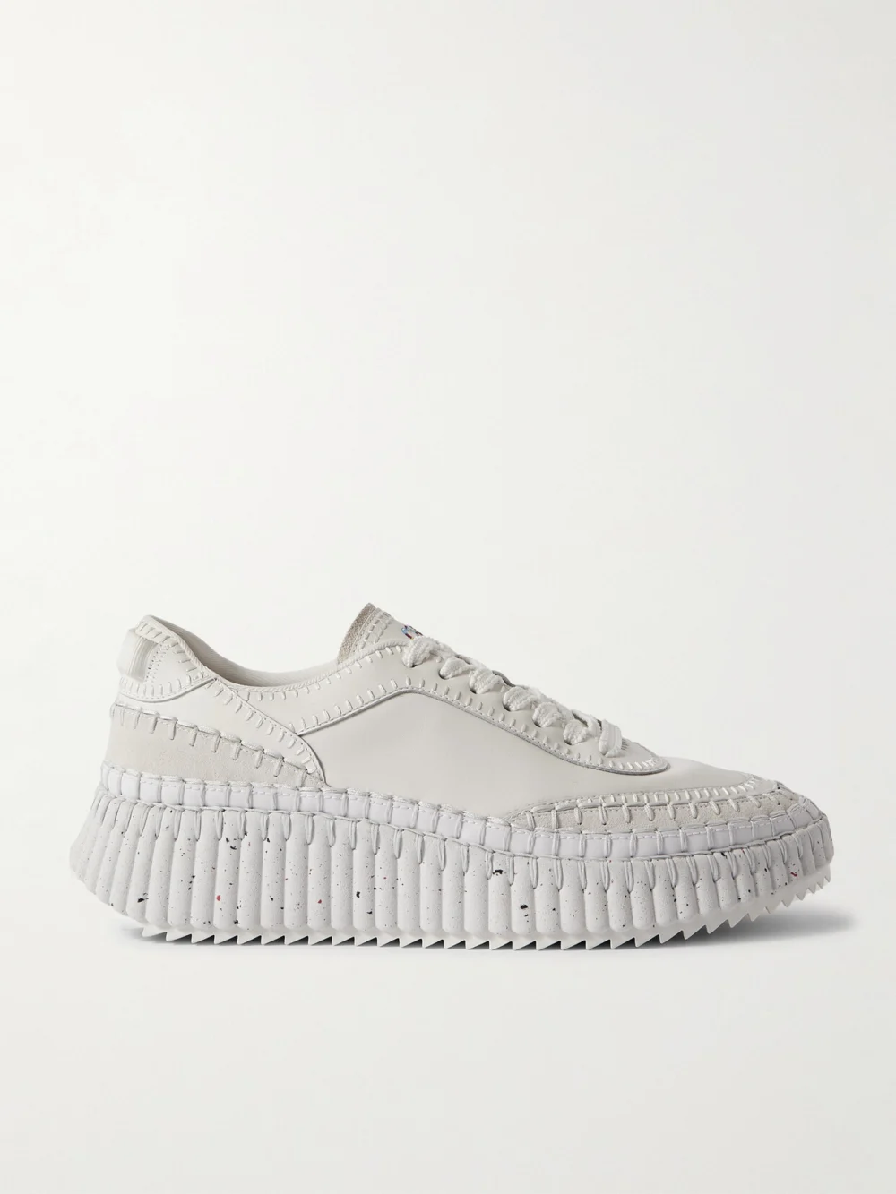 Chloé Nama Embroidered Suede-trimmed Leather Sneakers in white