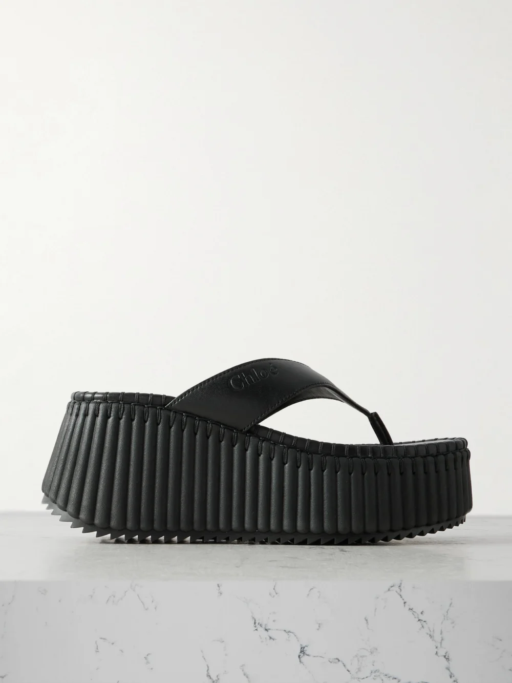 Chloé Nama Leather Platform Flip Flops in black