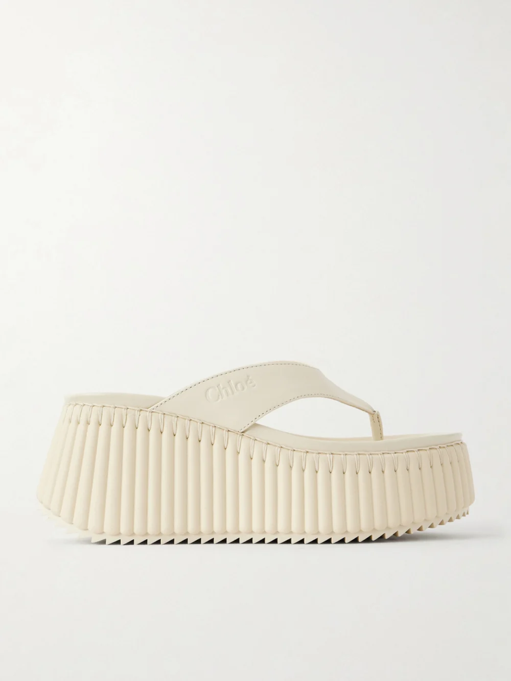 Chloé Nama Leather Platform Flip Flops in off-white