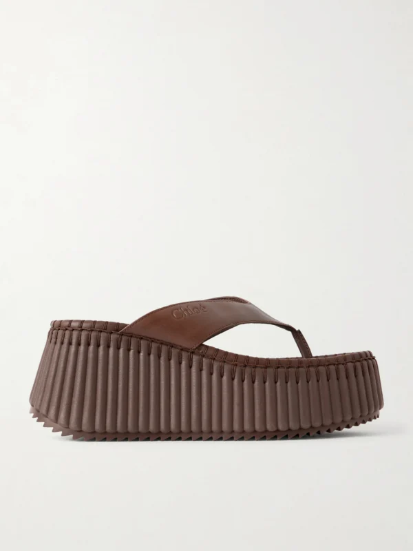 Chloé Nama Leather Platform Thong Sandals
