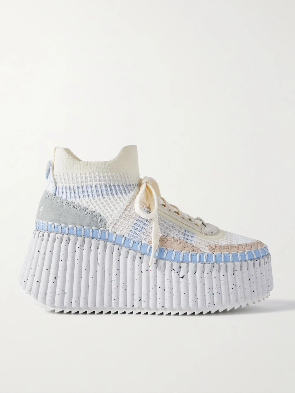 Chloé Nama Leather-trimmed Embroidered Suede and Mesh Platform Sneakers in white