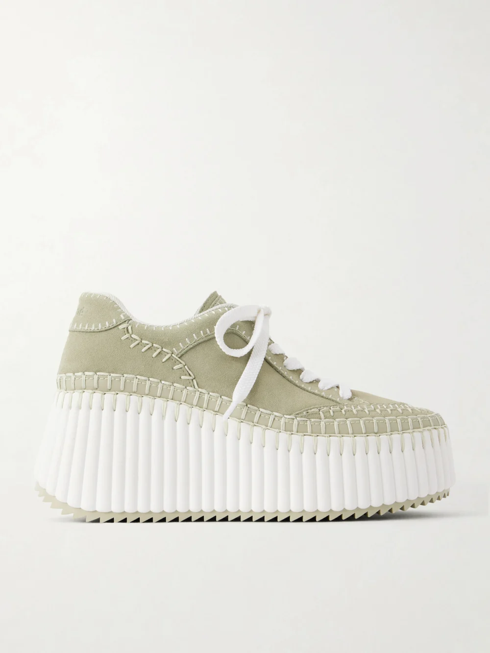 Chloé Nama Patchwork Suede-trimmed Leather Platform Sneakers in light green