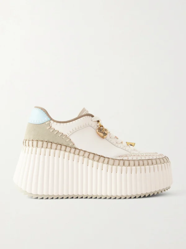 Chloé Nama Patchwork Suede-trimmed Leather Platform Sneakers