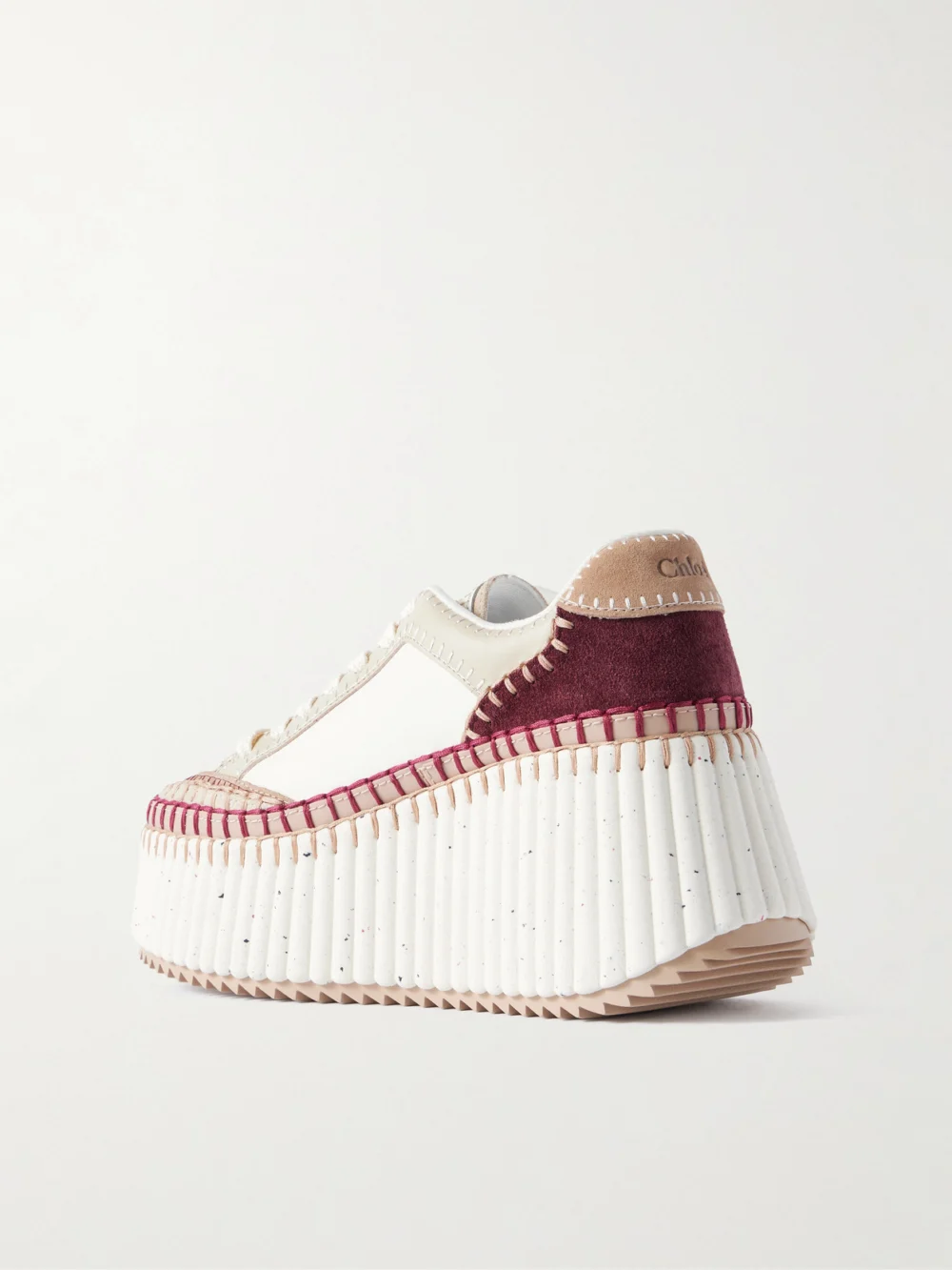 Back view of the Chloé Nama Suede-trimmed Leather Platform Sneakers