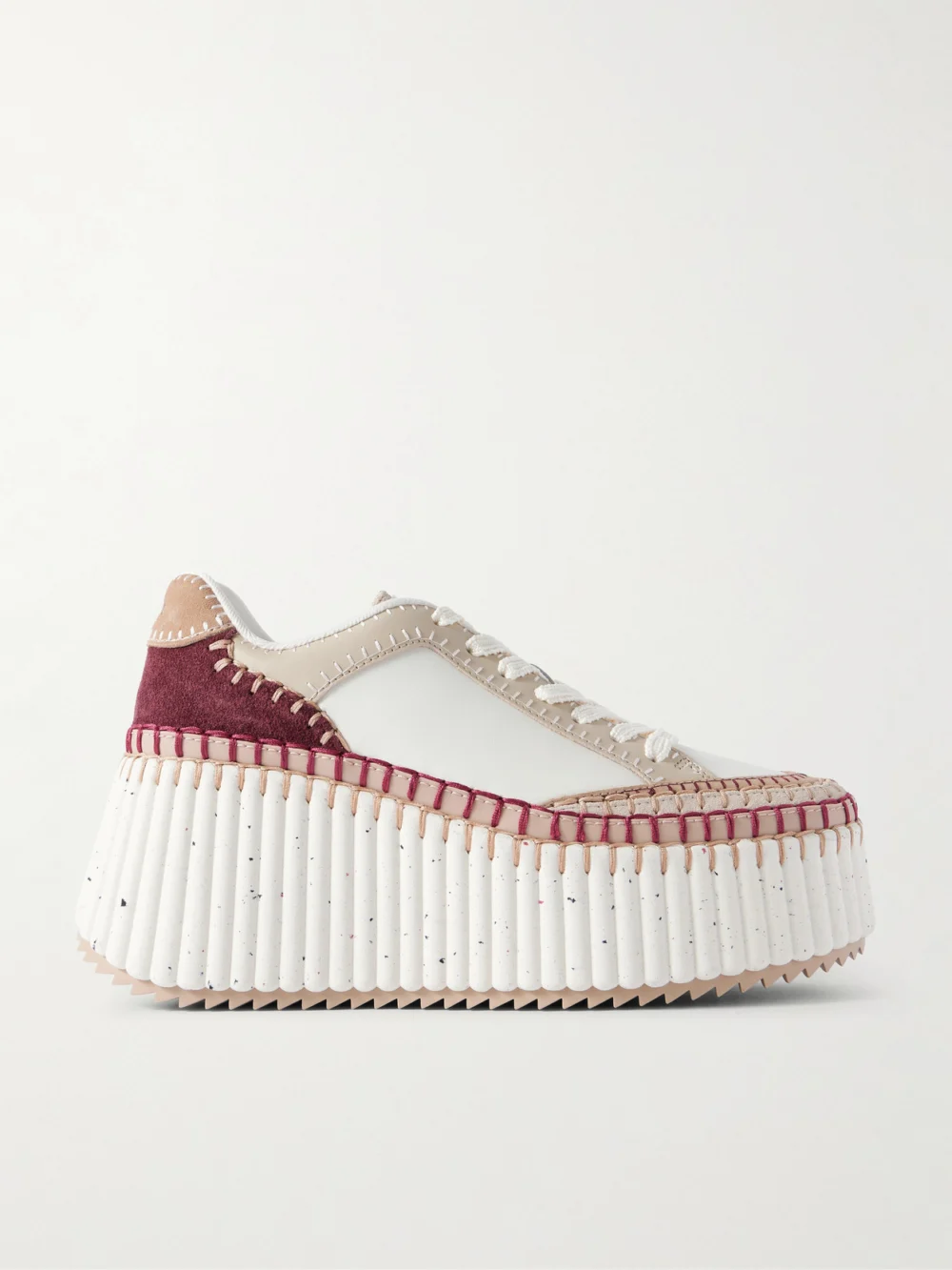 Chloé Nama Suede-trimmed Leather Platform Sneakers in beige