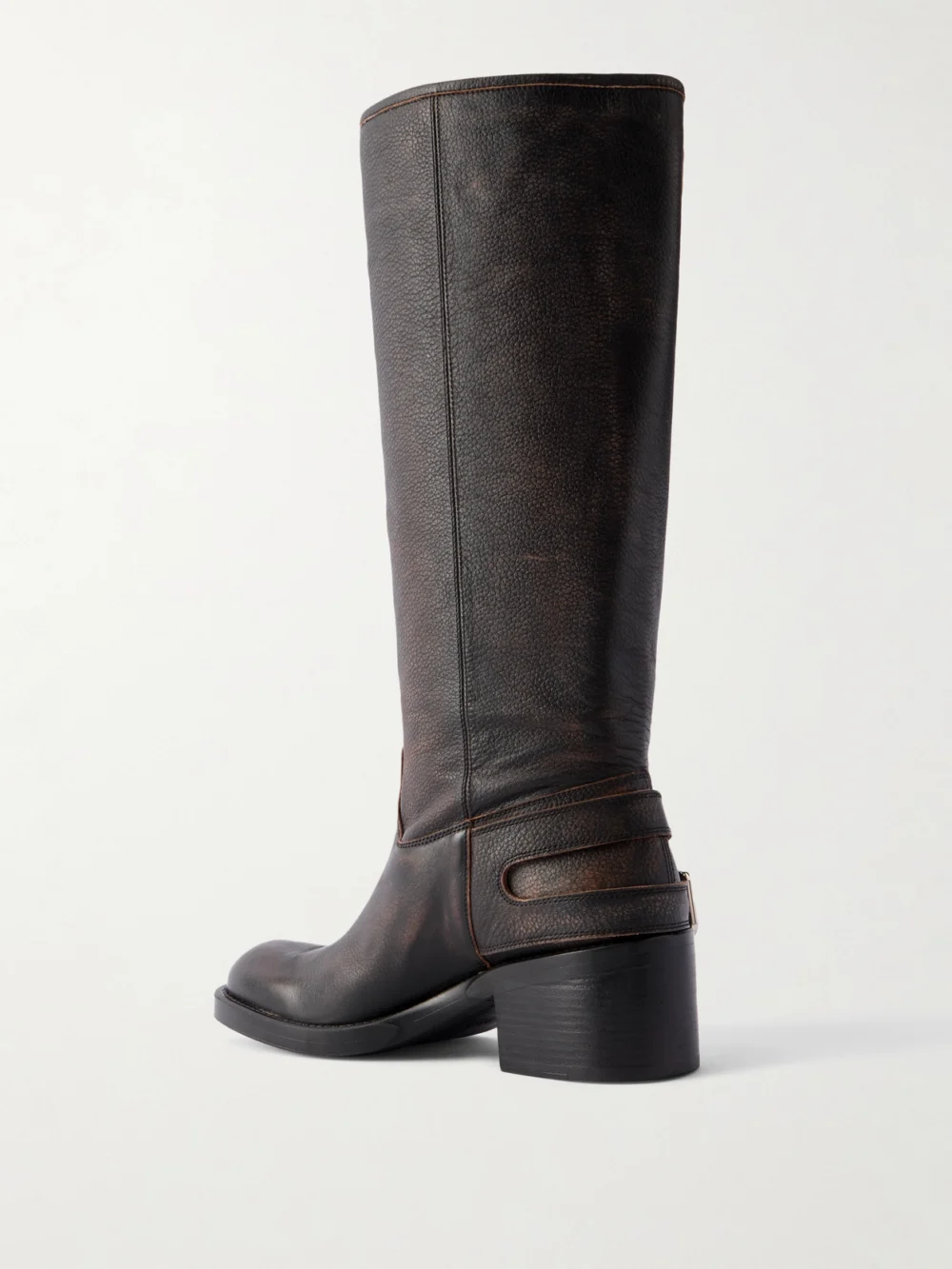 Back view of the Chloé New Bikers Buckled Textured-leather Boots