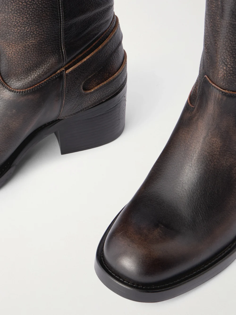 Close-up detail of the Chloé New Bikers Buckled Textured-leather Boots