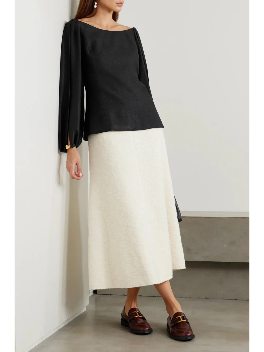 Chloé Off-the-shoulder Silk and Wool-blend Top, worn by a model
