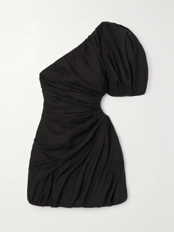 Chloé One-shoulder Cutout Gathered Ramie Mini Dress