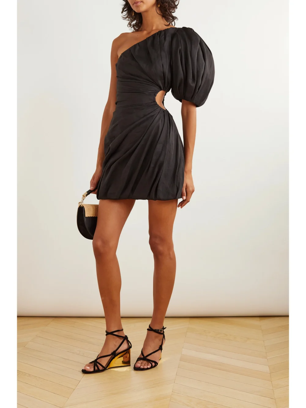 Chloé One-shoulder Cutout Gathered Ramie Mini Dress, worn by a model