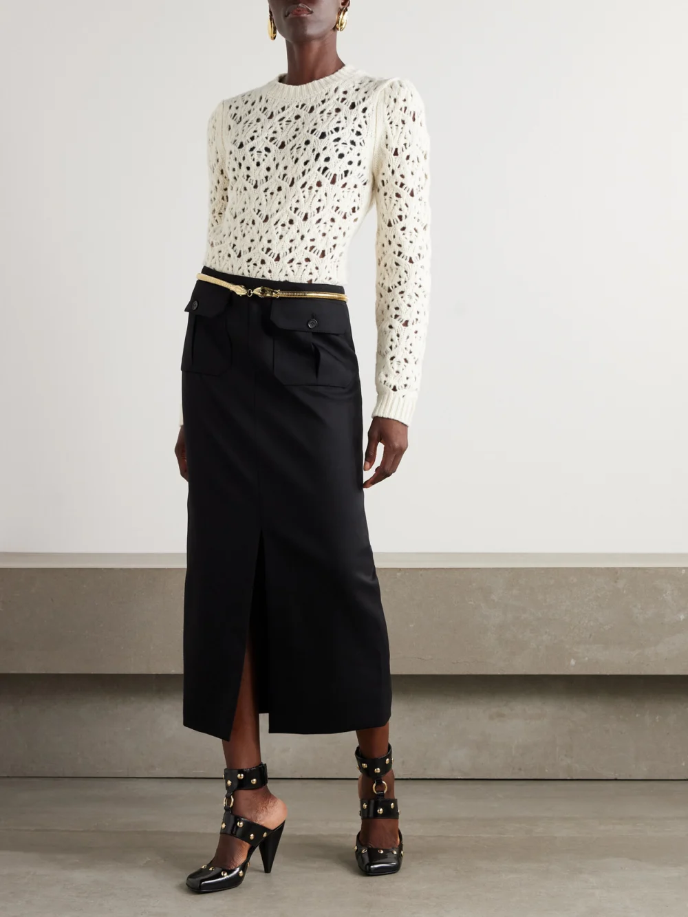 Chloé Open-knit Wool Sweater, worn by a model