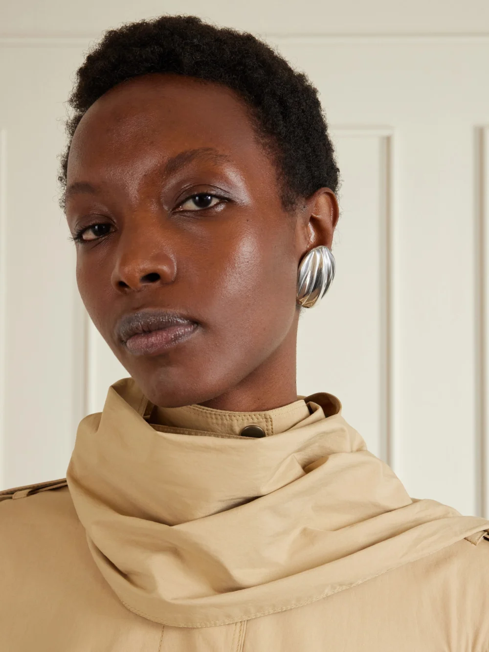 Chloé Oversized Silver-tone Clip Earrings, styled view