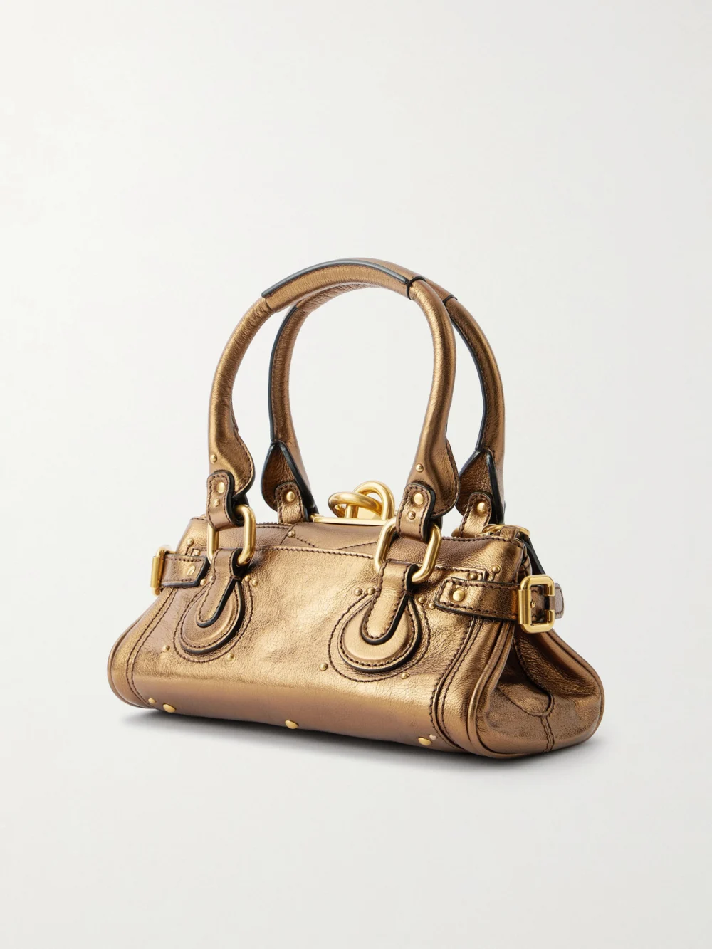 Back view of the Chloé Paddington Embellished Crinkled-leather Top-handle Bag