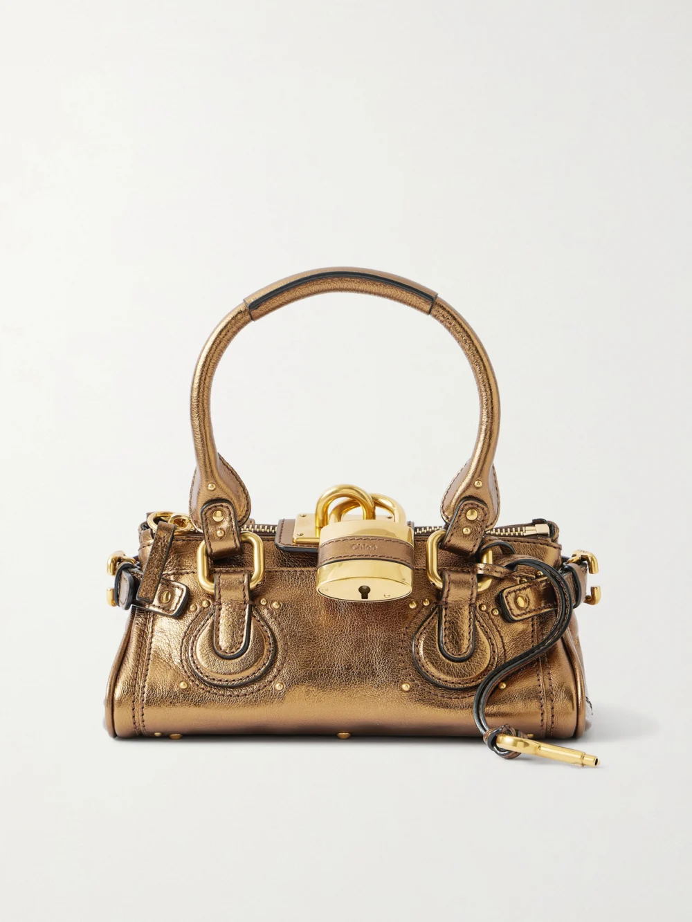 Chloé Paddington Embellished Crinkled-leather Top-handle Bag in matte gold