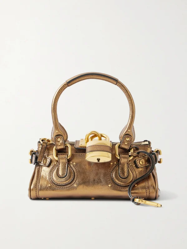 Chloé Paddington Embellished Crinkled-leather Top-handle Bag