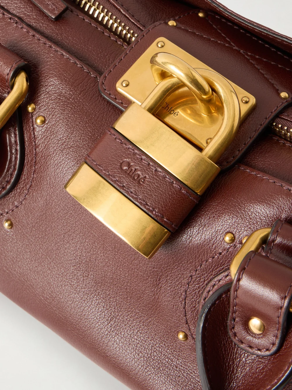 Close-up detail of the Chloé Paddington Embellished Leather Tote