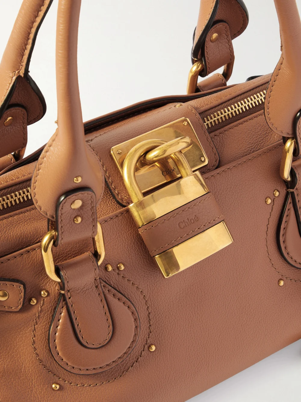 Close-up detail of the Chloé Paddington Embellished Leather Tote