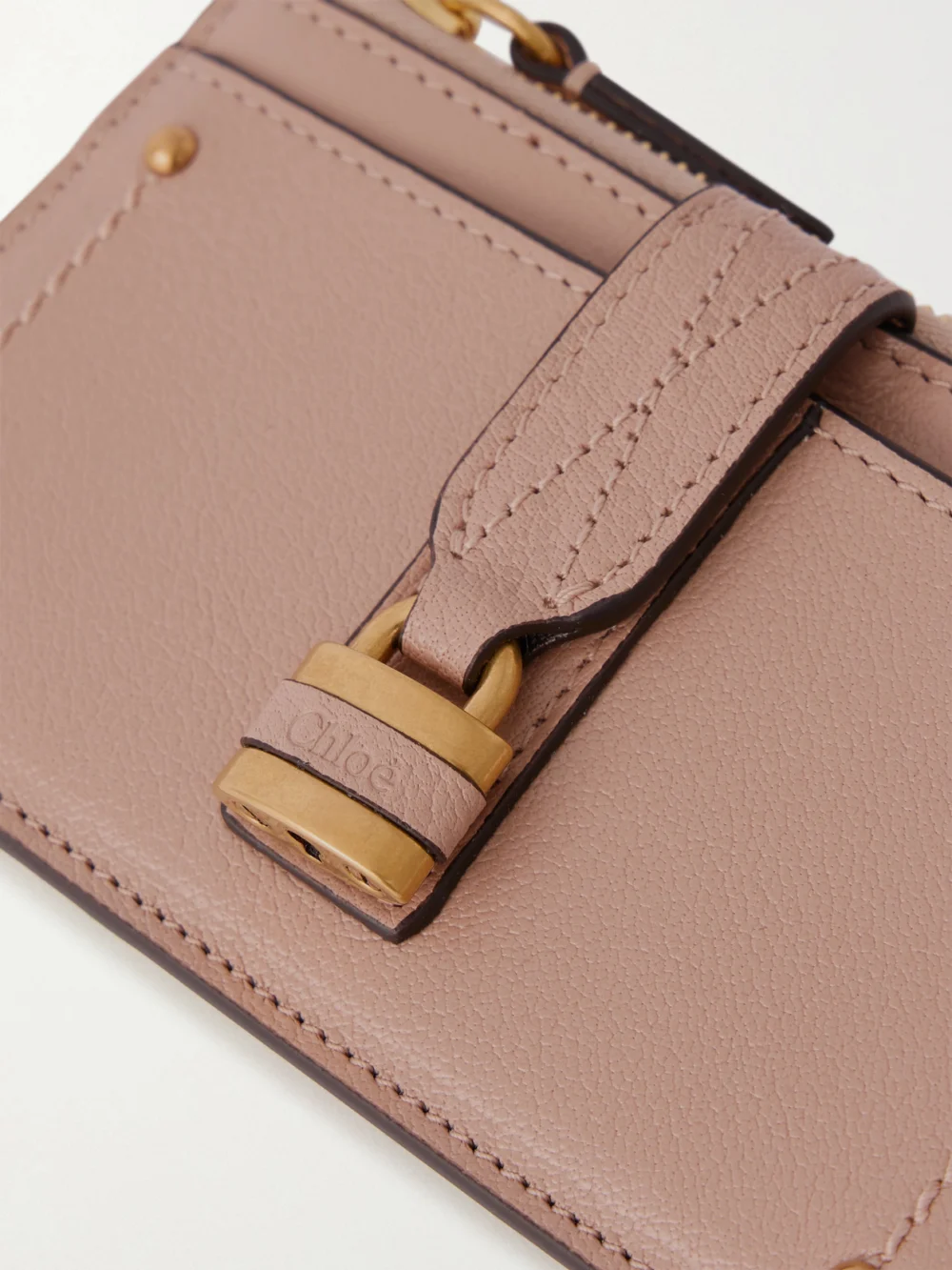 Close-up detail of the Chloé Paddington Embellished Textured-leather Cardholder