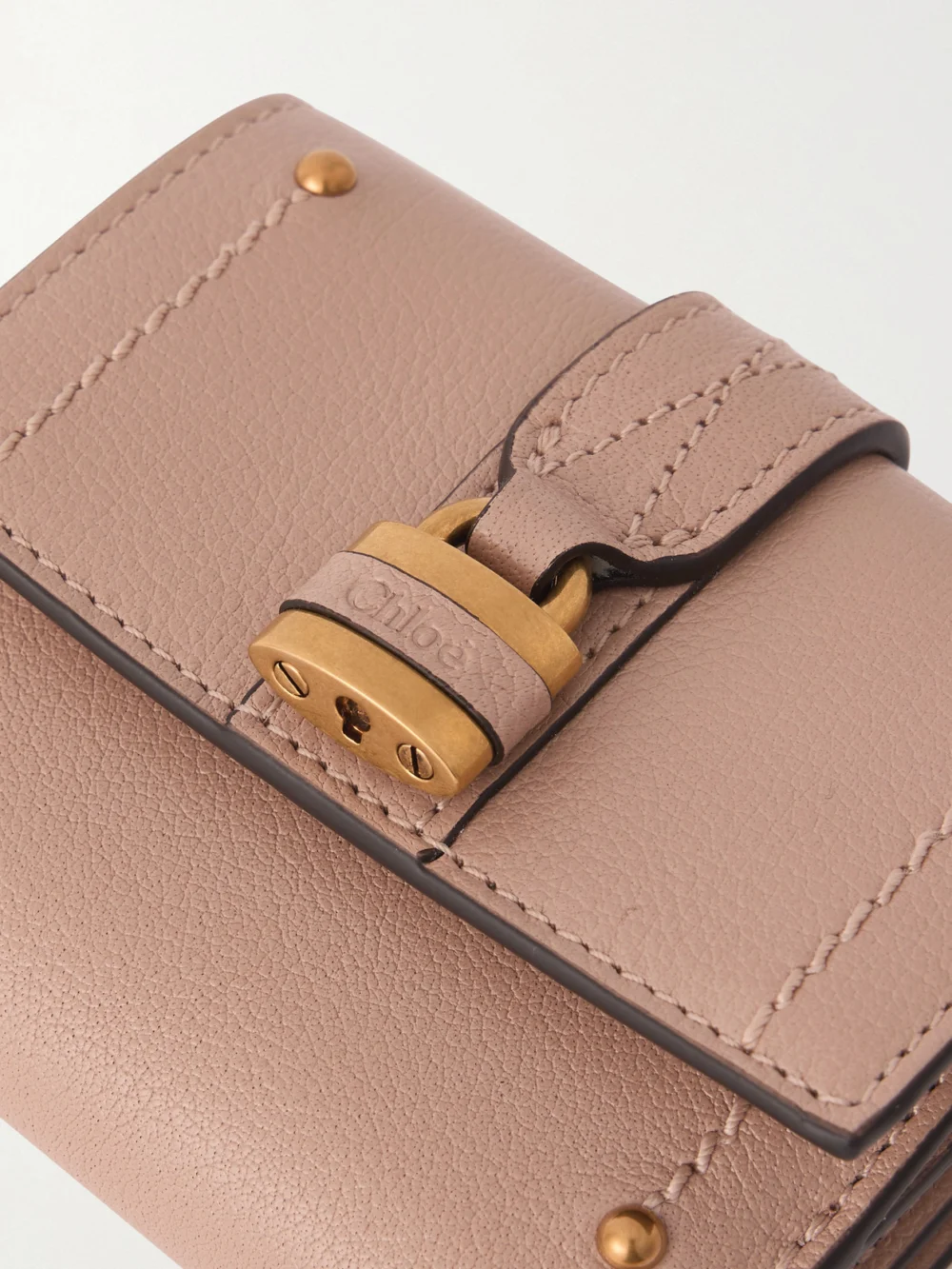 Close-up detail of the Chloé Paddington Embellished Textured-leather Cardholder
