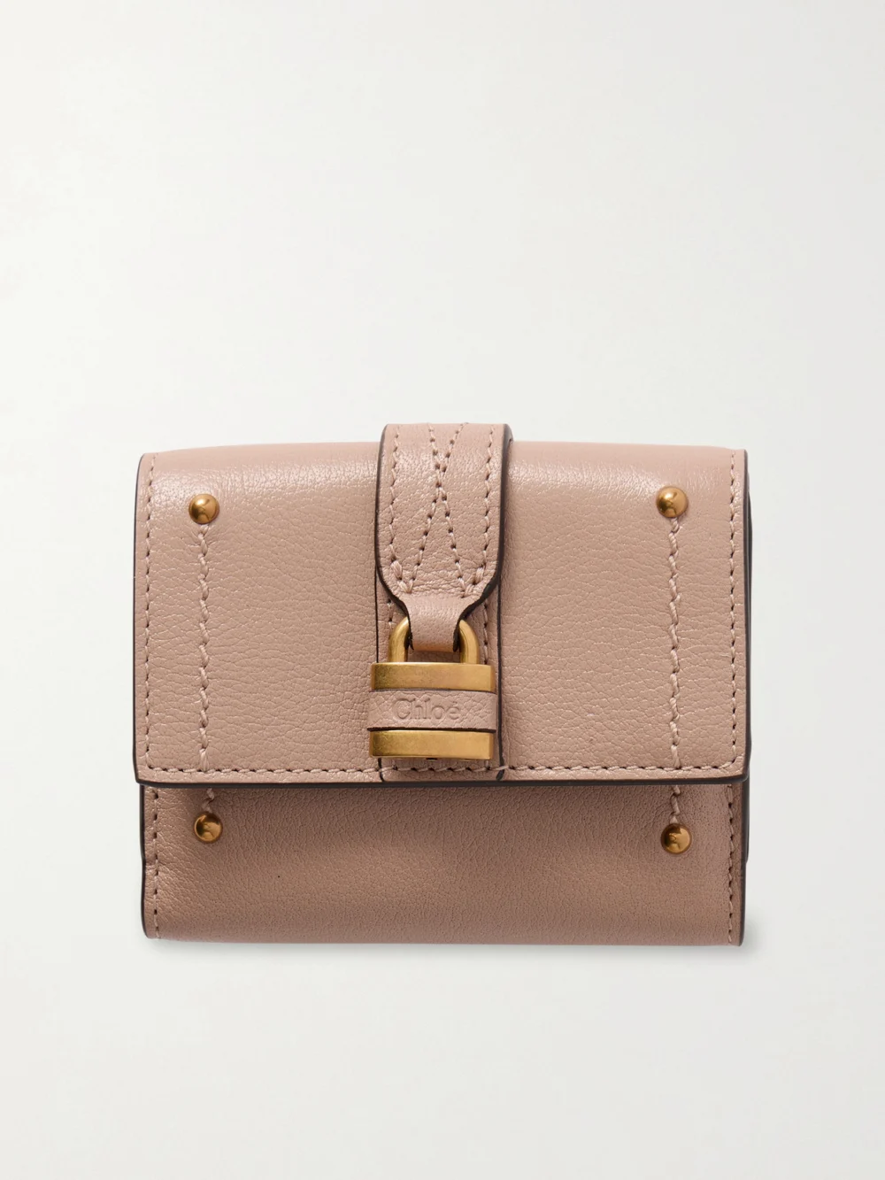 Chloé Paddington Embellished Textured-leather Cardholder in beige
